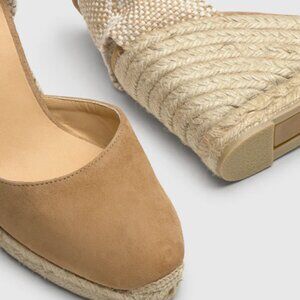 Castaner Womens Carina Sandals Shoes Beige‎ Suede Espadrille Wedge Lace Up